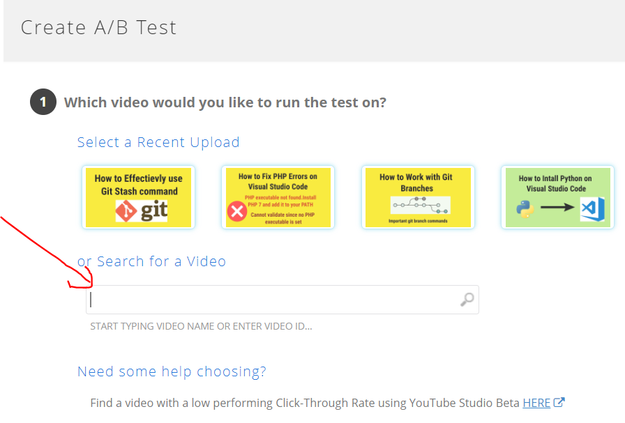 Search video for AB testing