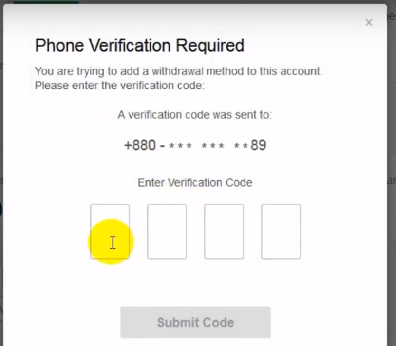 enter verification code for Fiverr earnings withdrawl