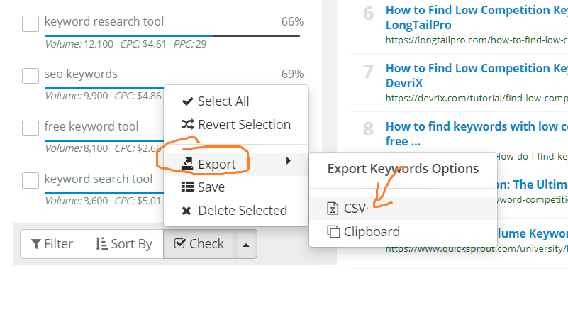 Export keywords for research